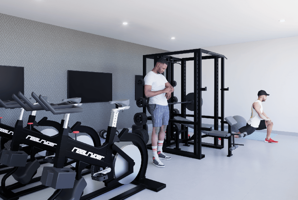 Render de gym para edificio de apartamentos en venta barranquilla QUINCY 45